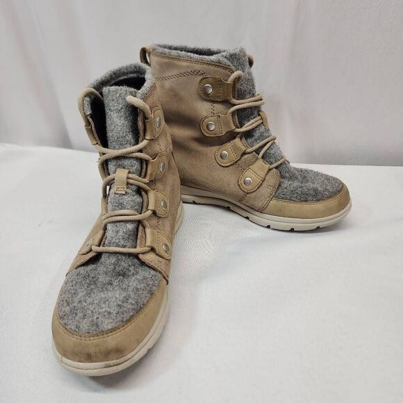SOREL Women’s Explorer Joan Faux Fur-Lined Waterproof Boots Brown Grey Size 8 - Picture 2 of 8